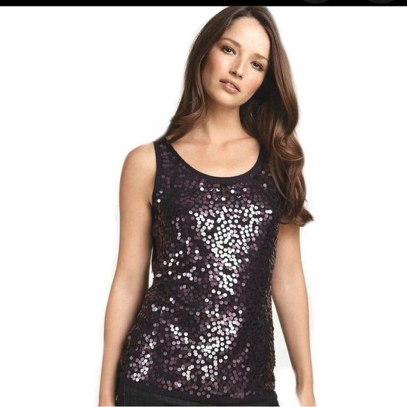 Eileen Fisher Tops - Eileen Fisher Merino Wool Purple Sequin Tank Top Shell Scoop Neck Size Small